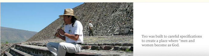Native Playing flute at the Pyramid, Teotihuacan Mexico
