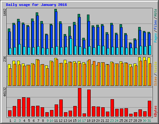Daily usage for January 2016